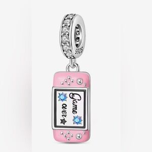 Silver & Pink Dangle Gamer Charm"Game Over" For Pandora Braclets